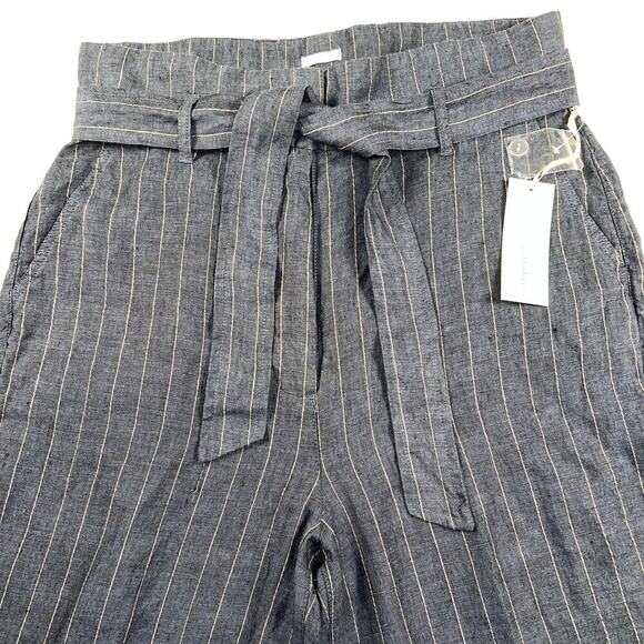 Catherine Malandrino 100% Linen Pinstripe High Rise Wide Leg Pants Blue Size 12 - Picture 2 of 9